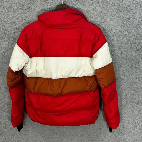 SPLITS59 Isabel Down Puffer Jacket women small red Colorblock down packable hood - Picture 3 of 13